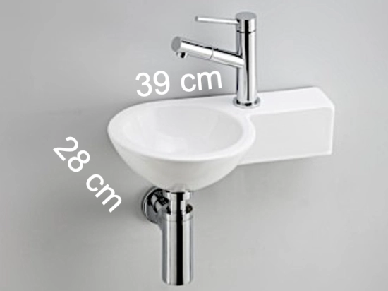 Lave-mains pour toilettes, de forme ronde, en céramique blanche, Largeur 39 cm, Profondeur 28 cm, Hauteur 11 cm, Livraison 5-7 jours OFFERTE.